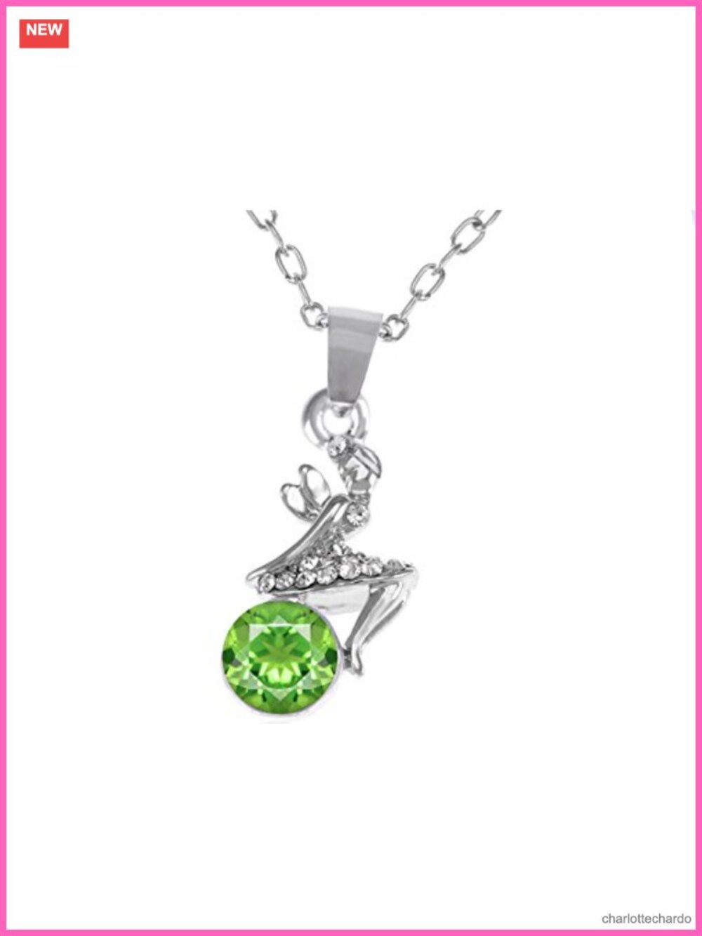 Silver Tone Pixie Fairy Angel Pendant Necklace Crystal Rhinestone Adjustable 19"